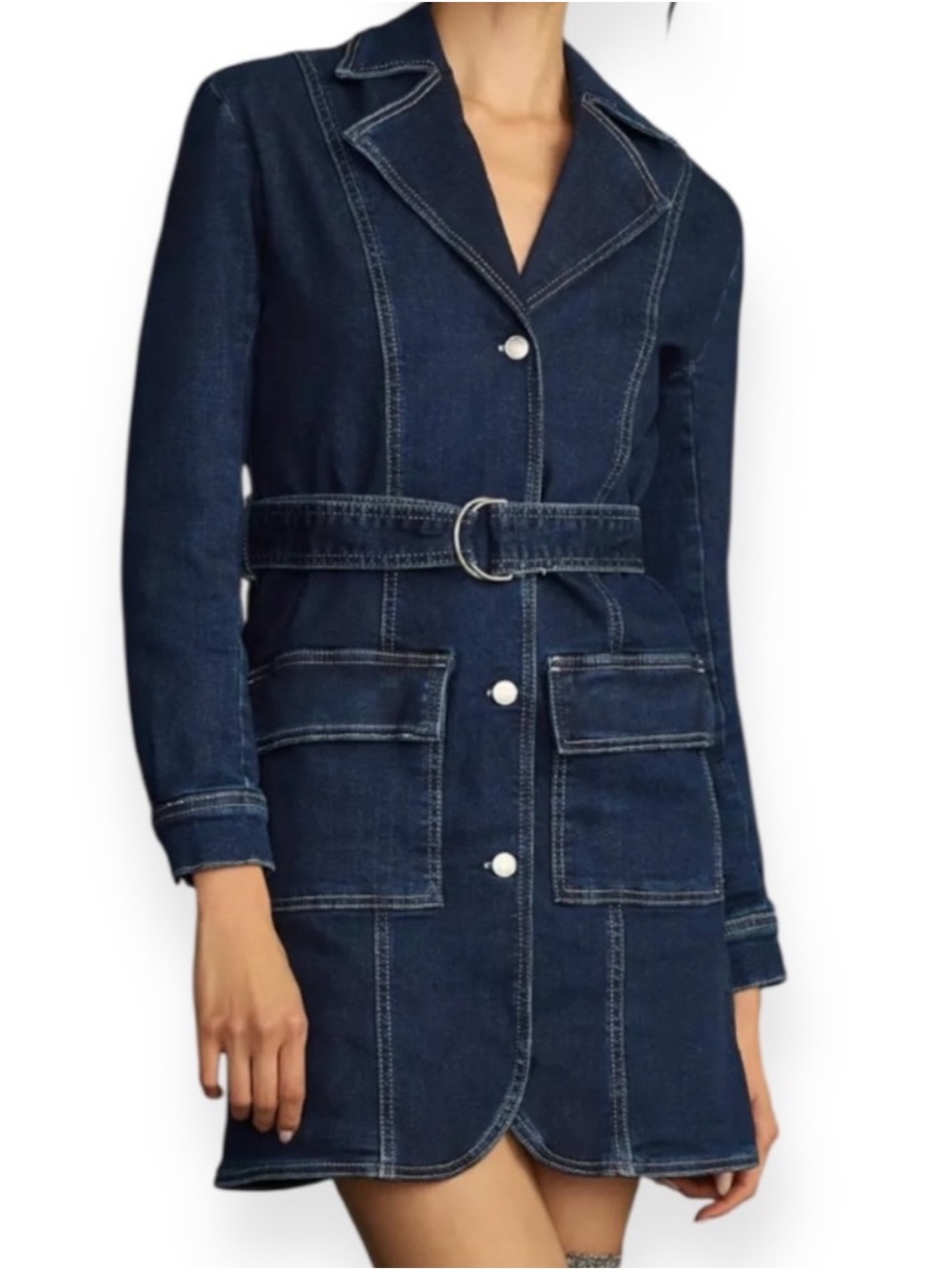 PILCRO Denim Belted Jacket Dress